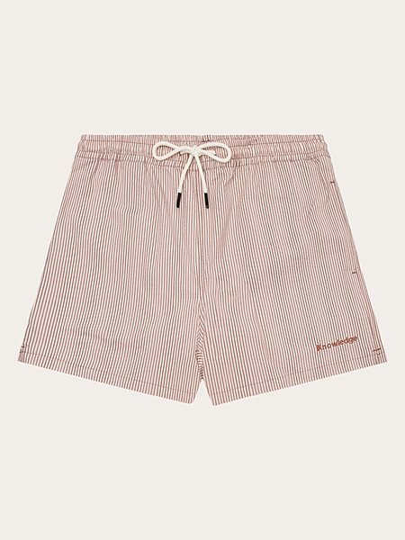Swim Shorts Mid Thigh Seersucker Red Stripe via Shop Like You Give a Damn