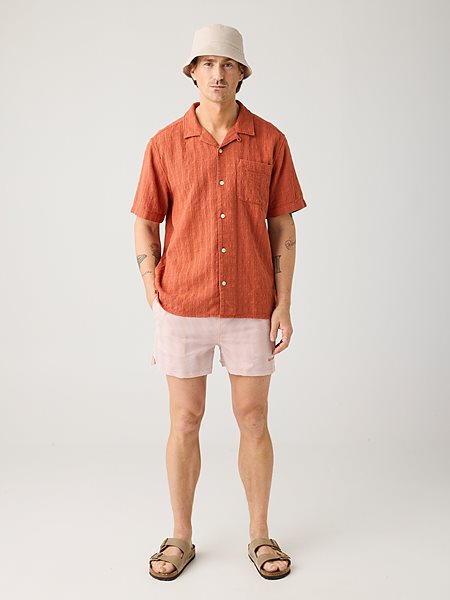Swim Shorts Mid Thigh Seersucker Red Stripe from Shop Like You Give a Damn