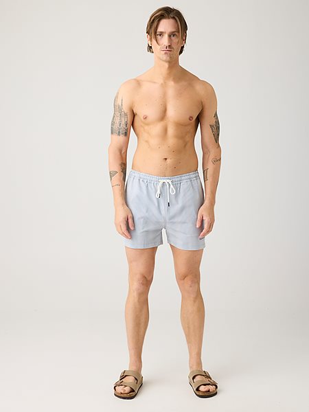 Swim Shorts Mid Thigh Seersucker Blue Stripe from Shop Like You Give a Damn