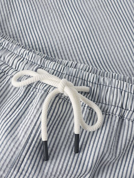 Swim Shorts Mid Thigh Seersucker Blue Stripe from Shop Like You Give a Damn