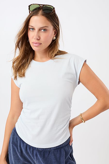 Top Side Ruffled Baby Blue via Shop Like You Give a Damn