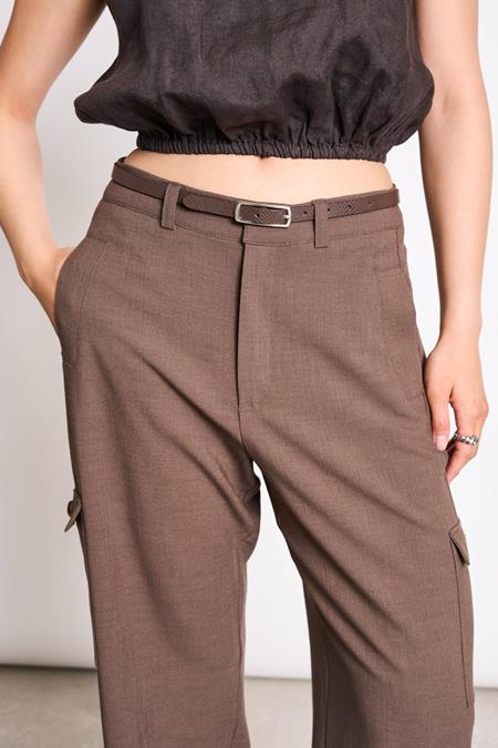 JAN 'N JUNE: Ceinture Fine Nyby À Motif Serpent Marron/Argent