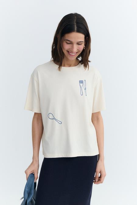 T-Shirt Lucia Hand Embroidered Ecru
