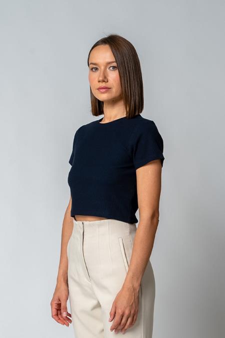 GORG: T-Shirt Cropped Ribbed Navy GORG: T-Shirt Cropped Ribbed Navy