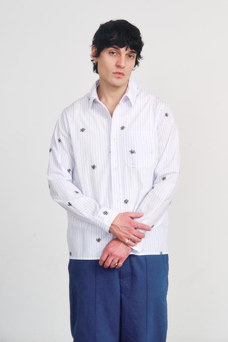 Rotholz: Shirt Met Bloemenprint En Strepen In Blauw