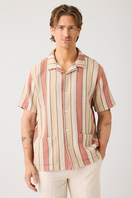 KnowledgeCotton Apparel: Rood Gestreept Shirt Met Korte Mouwen KnowledgeCotton Apparel: Rood Gestreept Shirt Met Korte Mouwen