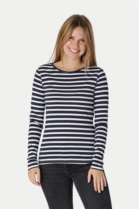 Neutral: T-Shirt Met Losse Pasvorm, Gestreept, Wit, Marineblauw