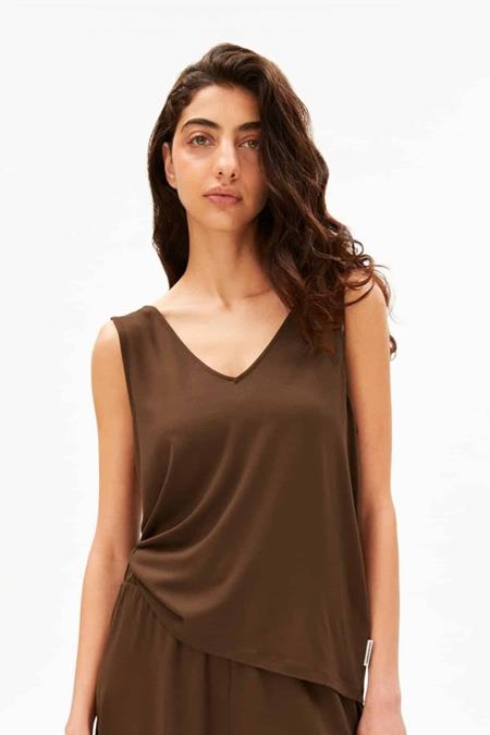 ARMEDANGELS: Top V-Ausschnitt Jersey Braun