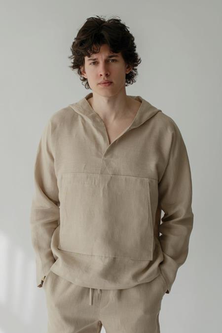 Amber Linen: Top Hoodie Beige