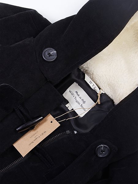 Duffle Coat Vegan Wool Black & Cream from Shop Like You Give a Damn