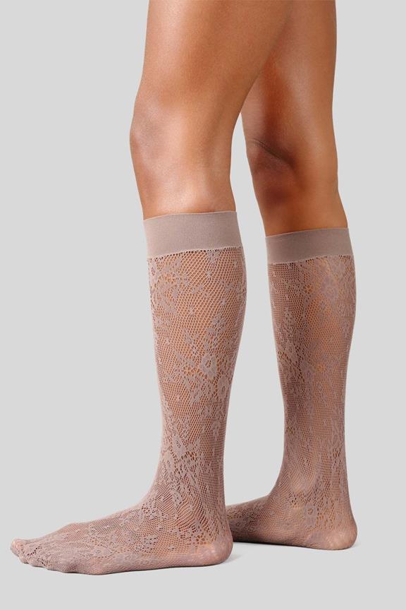 Spitze Kniestrümpfe Rosa Mittelgrau