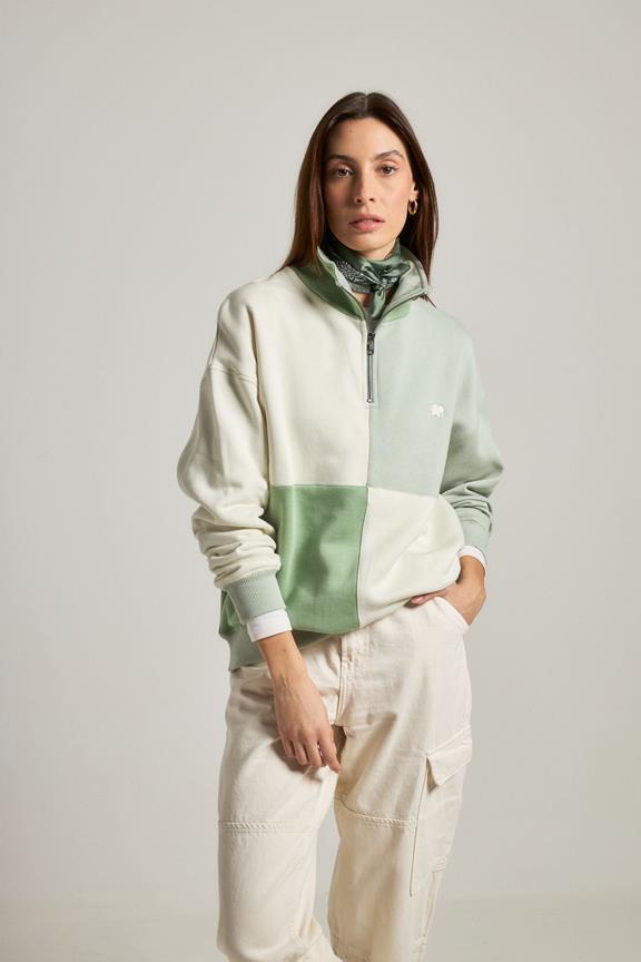 Sweatshirt Quarter Zip Übergröße Color Block Sea Glass