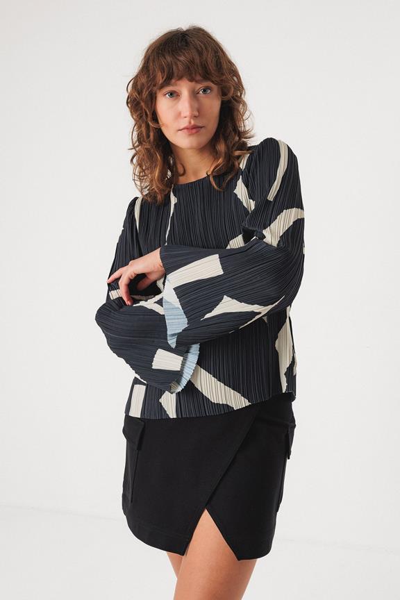Blouse Elbira Marineblauw/Beige