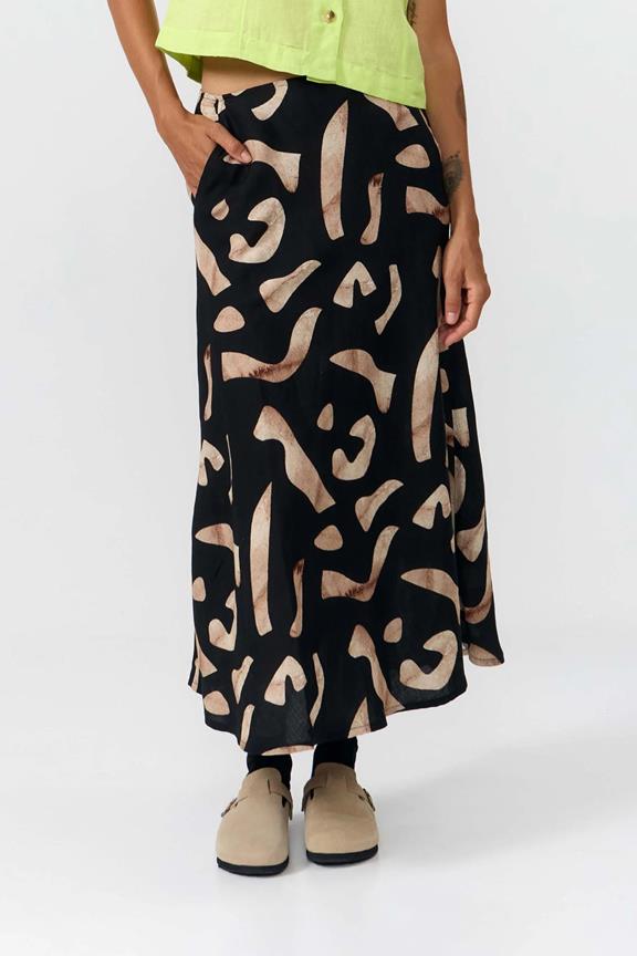 Rok Belen Met Print En Steentjes, Zwart