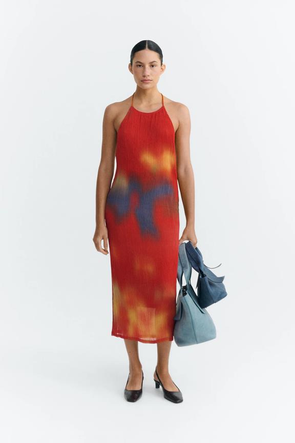 Midi Dress Miriam Pleated With Flowers Red