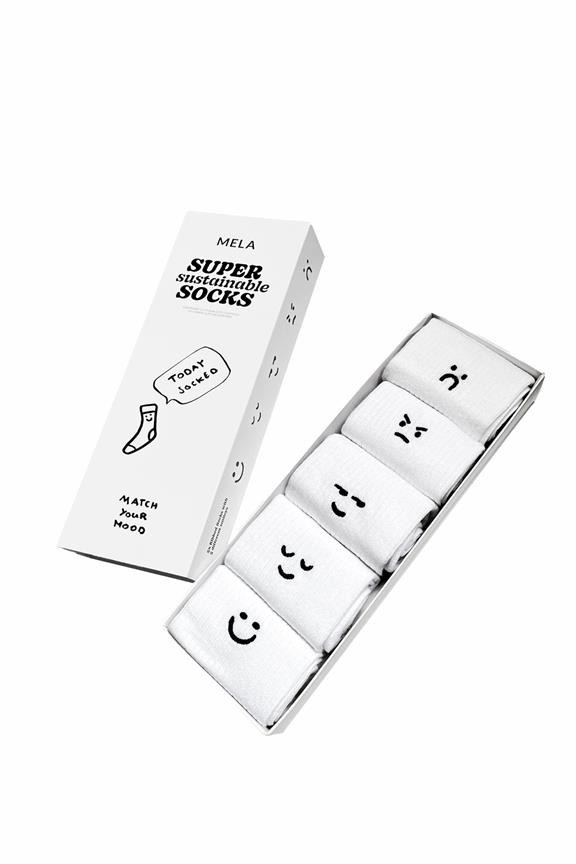 Multipack X5 Gerippte Socken Unisex Stickerei Smiley Stimmungen Weiß
