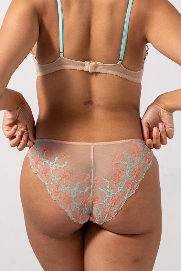Bikini Briefs Mesh Beige/Coral/Turquoise 