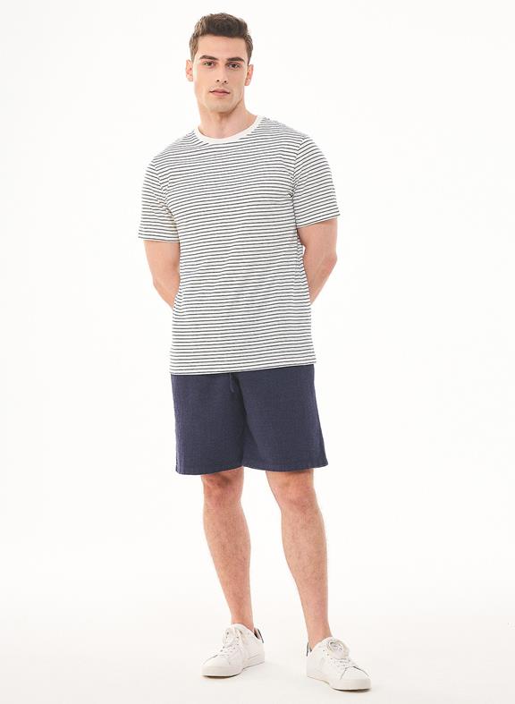 ORGANICATION T-Shirt Gestreept Wit Navy