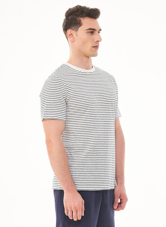 ORGANICATION T-Shirt Gestreept Wit Navy