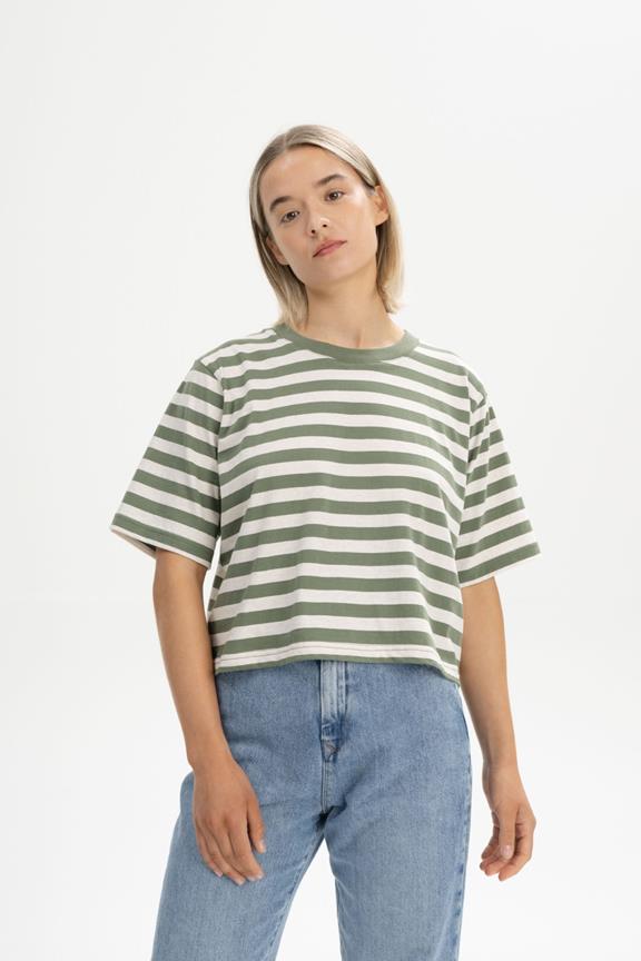 T-Shirt Cropped Desna Stripes Thyme Green