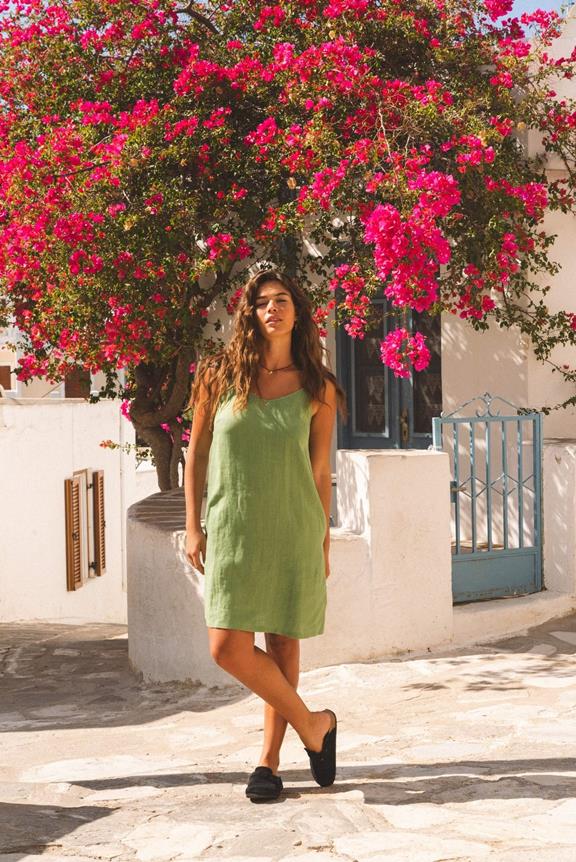 AmourLinen Slip Dress Zoe Matcha Grün