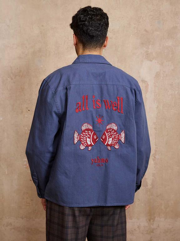 Yahmo Jacke Workwear Bestickte Fritz Blau