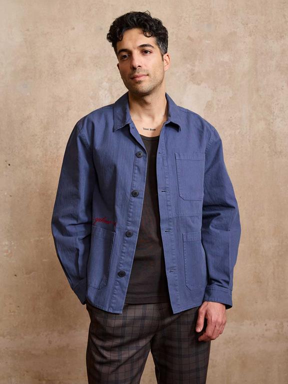 Yahmo Jacke Workwear Bestickte Fritz Blau