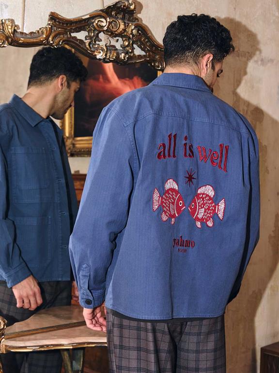 Yahmo Jacke Workwear Bestickte Fritz Blau