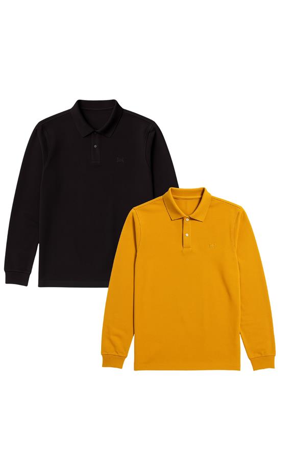 Multipack 2 Poloshirts Met Lange Mouwen, Zwart En Mosterdgeel