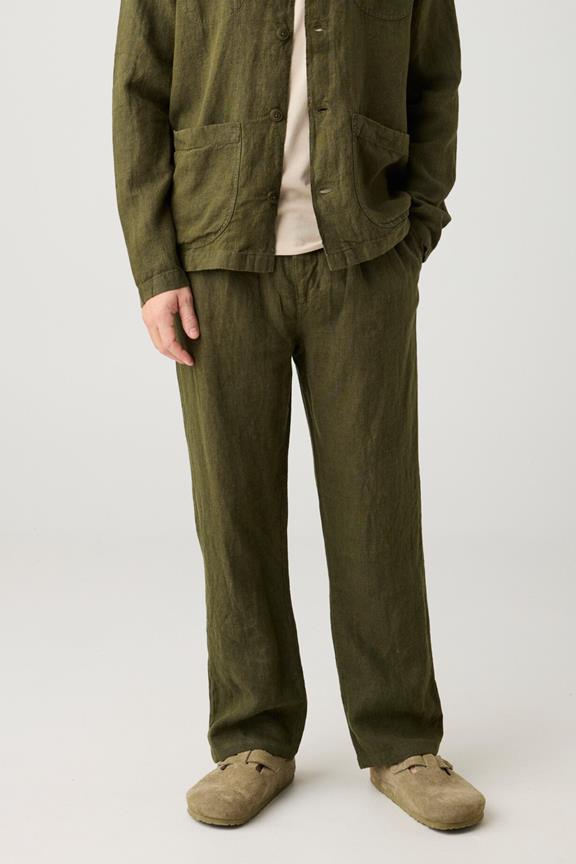 Hose Lose Leinen Gebrannte Olive