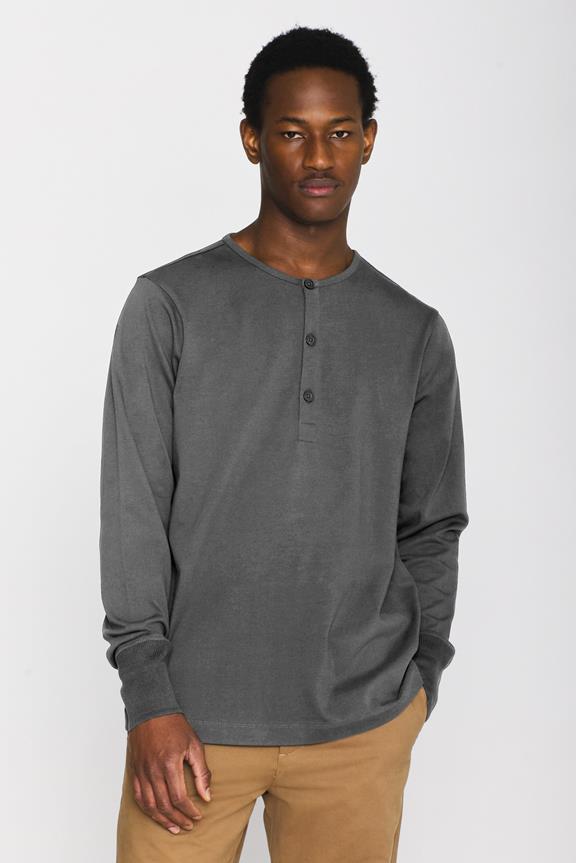 Henley-Shirt, Zwaar Uitgevoerd, Donkergrijs Gemêleerd