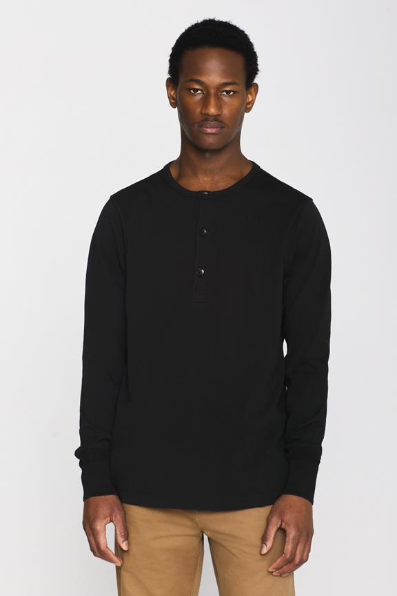 Henley-Shirt, Zwaar Zwart, Gitzwart.