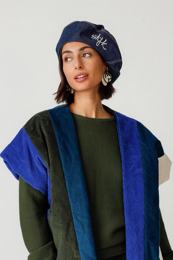 Baskenmütze Gesticktes Logo Denim Blau