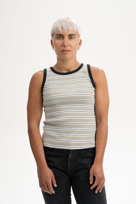 Tank Top Ribbed Drisna Dusty Green Stripes