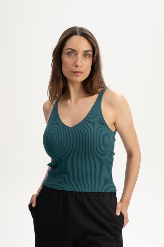 Strick-Top V-Ausschnitt Rhada Deep Sea