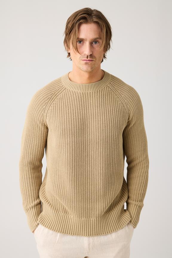 Gebreide Raglan Trui Van Keperstof In Beige