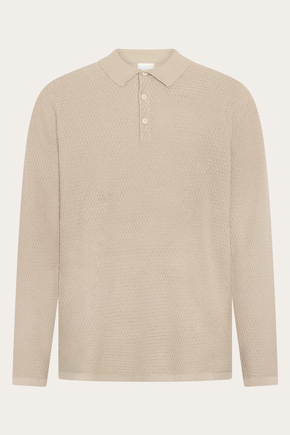 Gebreid Poloshirt Met Lange Mouwen, Lichtgrijs