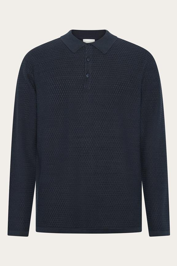 Gebreid Poloshirt Met Lange Mouwen, Kleur Night Sky Navy