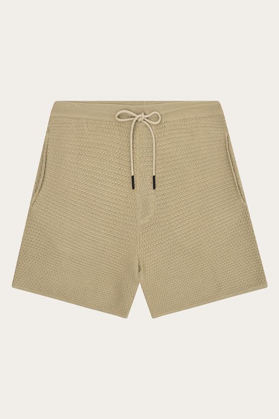 Gebreide Shorts, Los Model, Twill, Beige