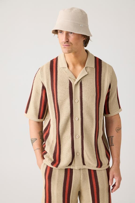 Gebreid Overhemd, Normaal Model, Gestreept, Rood