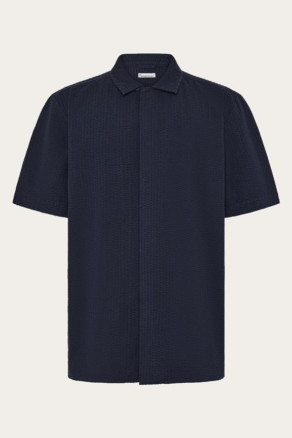 Herenoverhemd, Relaxed Model Seersucker, Korte Mouwen, Nachtelijke Hemel 