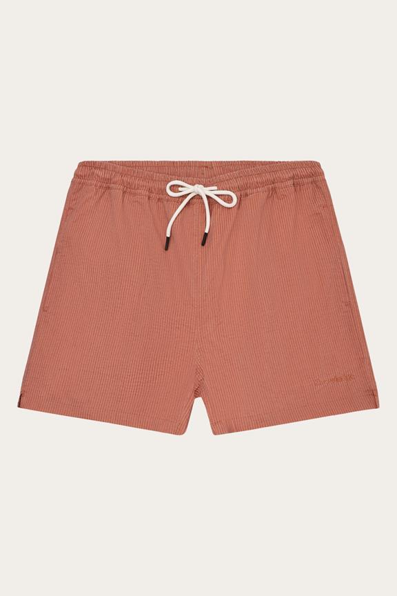Zwemshorts Tot Halverwege De Dij, Seersucker, Gebrande Baksteenkleur