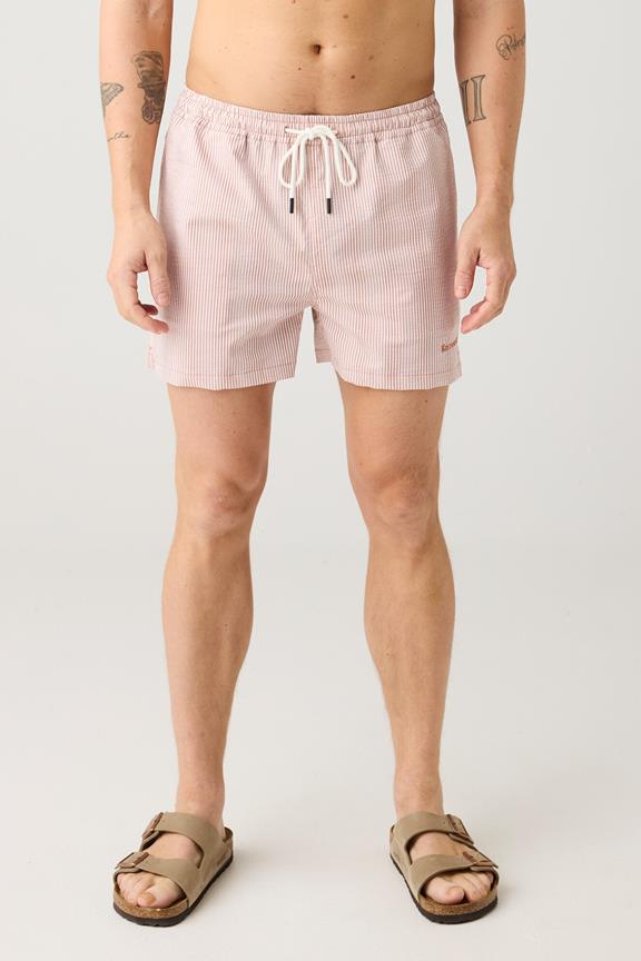 Zwembroek Tot Halverwege De Dij, Seersucker Met Rode Strepen