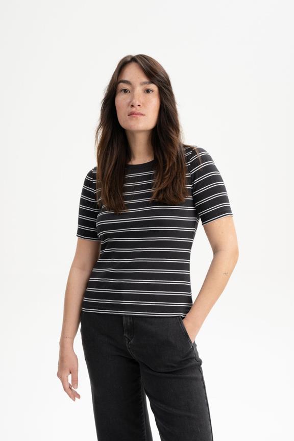 T-Shirt Ribbed Jasleen Schwarz Weiß Gestreift