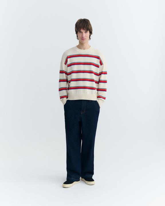 Thinking MU Sweater Boxy Beto Striped Ecru