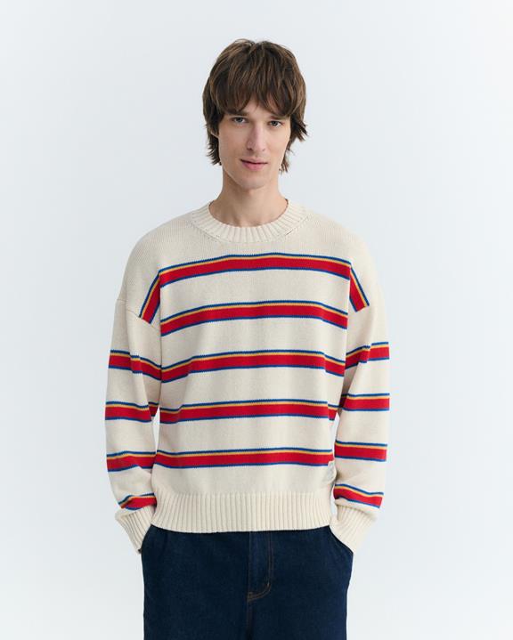 Thinking MU Sweater Boxy Beto Striped Ecru