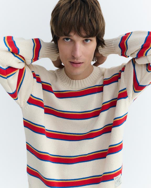 Thinking MU Sweater Boxy Beto Striped Ecru