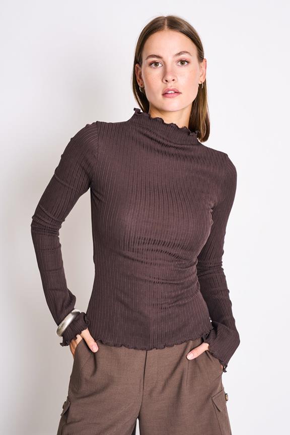 Longsleeve Met Opstaande Kraag, Canna Modderbruin