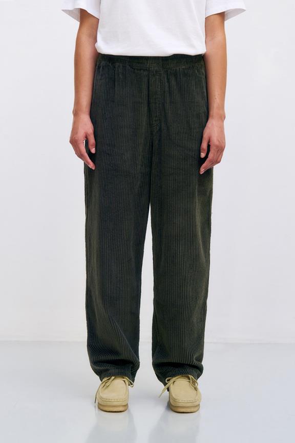 Broek Met Wijde Pijpen En Ribstof, Donkergroen