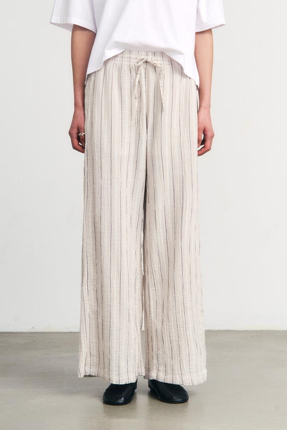 Lichtgewicht Broek Met Wijde Pijpen En Zandkleurige Strepen